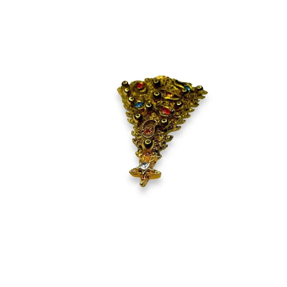 Mode Art Arthur Pepper Christmas Tree Brooch Pin Gold Tone Rhinestone Accents